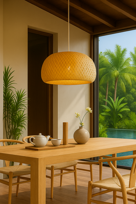 Lustre Salon Design Lanterne en Bambou - Déco Maison Zen Naturel - Salon / Cuisine